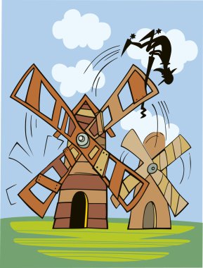 Don Quixote and wind mill clipart