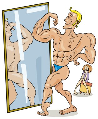 Muscular man and the mirror clipart