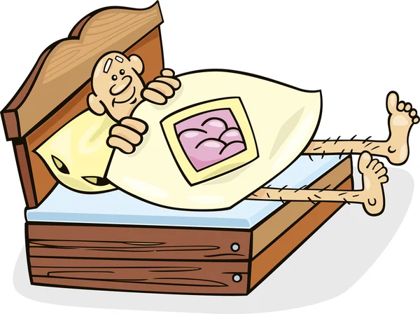 Человек в слишком короткой кровати — стоковый вектор