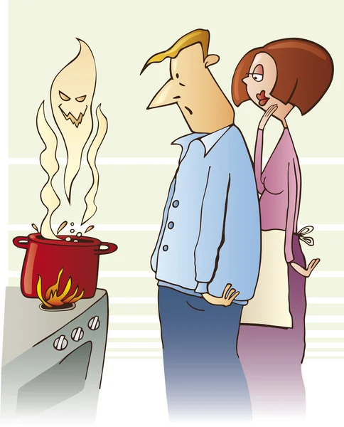 Wstrząśnięty rodziny wrzącą zupę toksycznych — Wektor stockowy