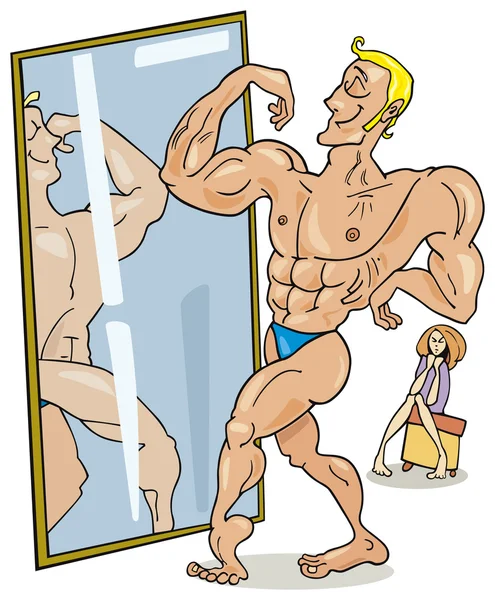 Muscular man and the mirror — Stock Vector