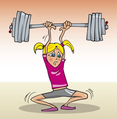 Girl lifting heavy weight clipart