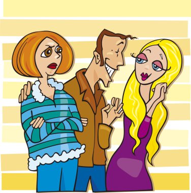 Man and his jealous wife clipart