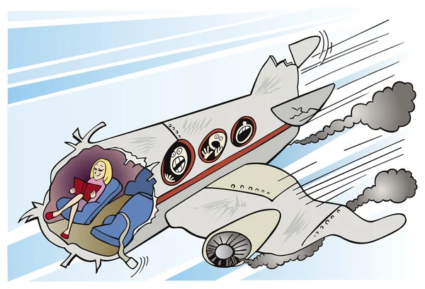 Calma chica y avión aplastamiento — Vector de stock