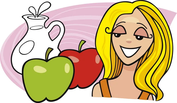 Chica con manzanas y leche — Archivo Imágenes Vectoriales