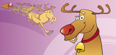 Kırmızı burun Ren geyiği Noel kartı
