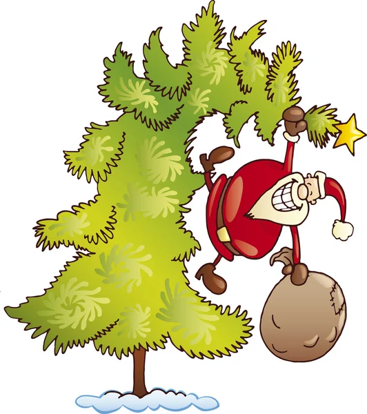 Santa zsákot a karácsonyfa — Stock Vector