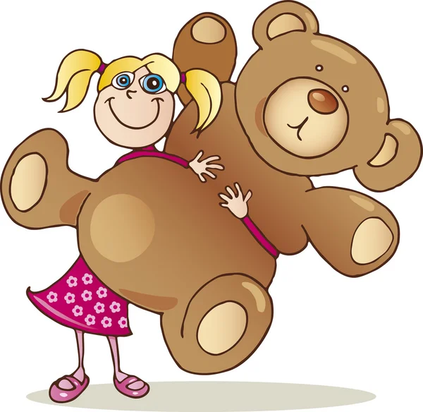 Κορίτσι με το μεγάλο αρκουδάκι — Διανυσματικό Αρχείο