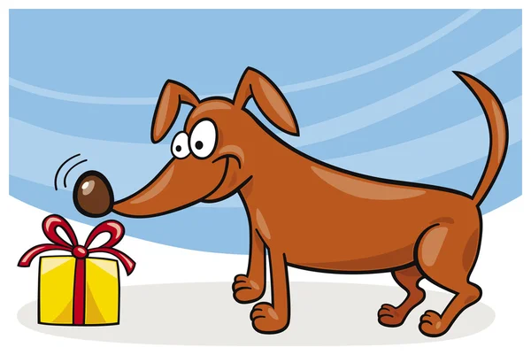 Köpek ve Noel hediye — Stok Vektör