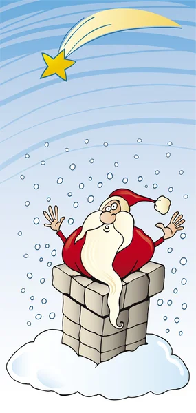 Weihnachtsmann steckt im Schornstein fest — Stockvektor