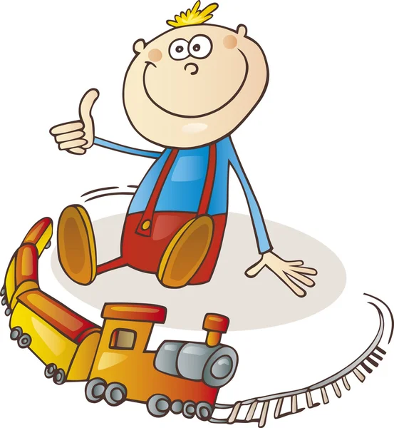 Boy with train set — Stock Vector