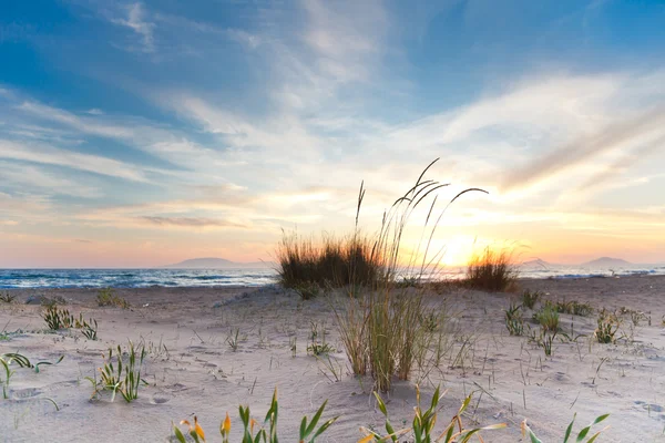 Zachód słońca na plaży kalogria — Zdjęcie stockowe