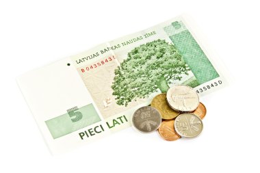 Latvian national five- lats banknotes with centimes. clipart