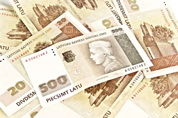 Latvian State five hundred lats banknotes and twenty lats bankno — Stock Photo, Image