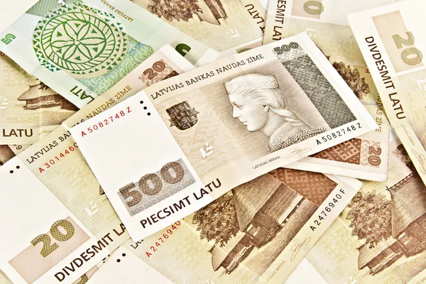 Latvian State five hundred lats banknotes and twenty lats bankno — Stock Photo, Image