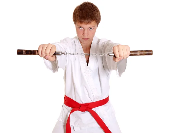 Tizenéves kimonó így harcművészet gyakorlása apáca-Chuck Jogdíjmentes Stock Képek