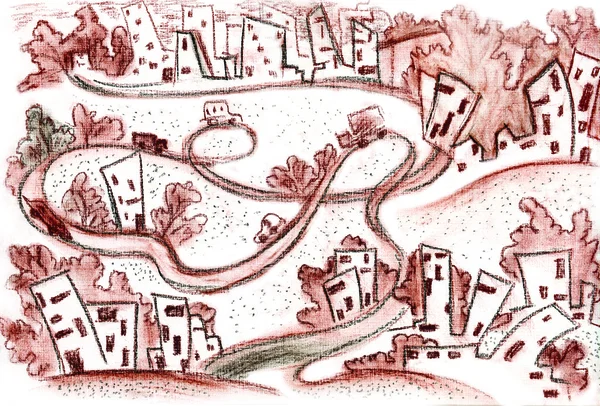 Mapa małe miasteczko. ilustracja rastrowych. — Zdjęcie stockowe