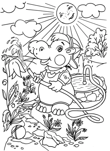 Joli petit hippopotame de dessin animé. Illustration raster . — Photo