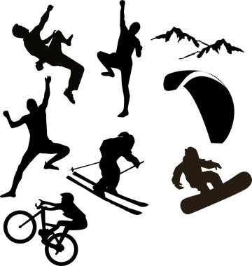 Mountain sports silhouettes clipart