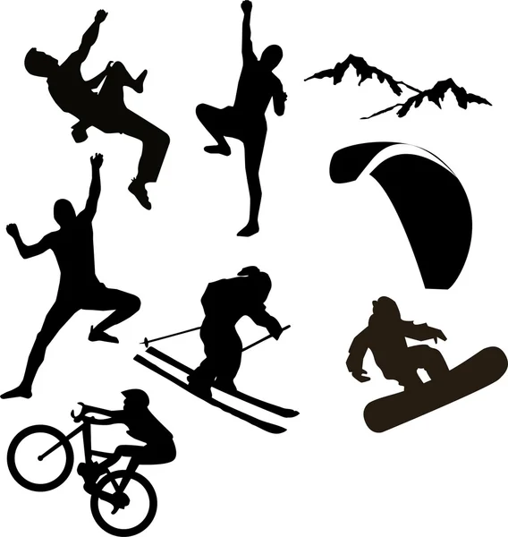 Mountain sport silhouetten — Stockvector