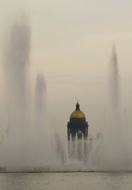 Isakievsky cathedral behind fountains. clipart