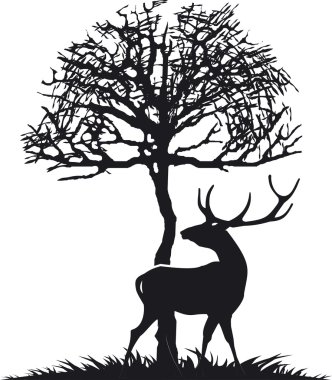 Deer under a tree clipart