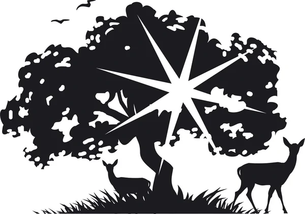 Jeleń pod drzewem — Zdjęcie stockowe