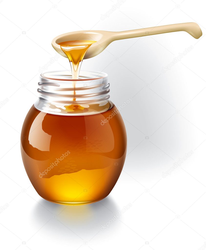 Honey with a wooden spoon