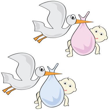 Storks and babies clipart