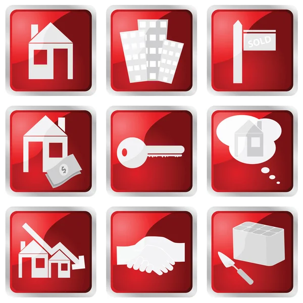 Rojo icono de bienes raíces conjunto — Archivo Imágenes Vectoriales