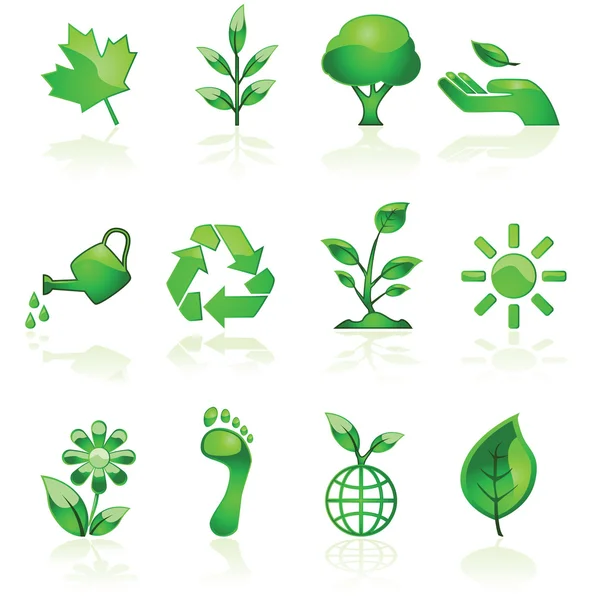 Zöld környezetvédelmi ikonok — Stock Vector