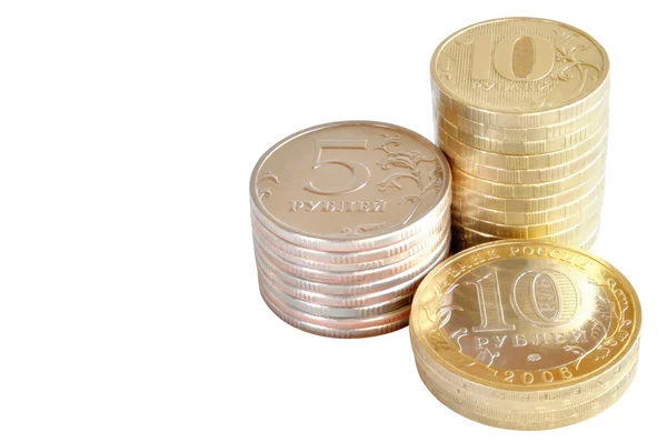 Tři hromádky mincí — Stock fotografie