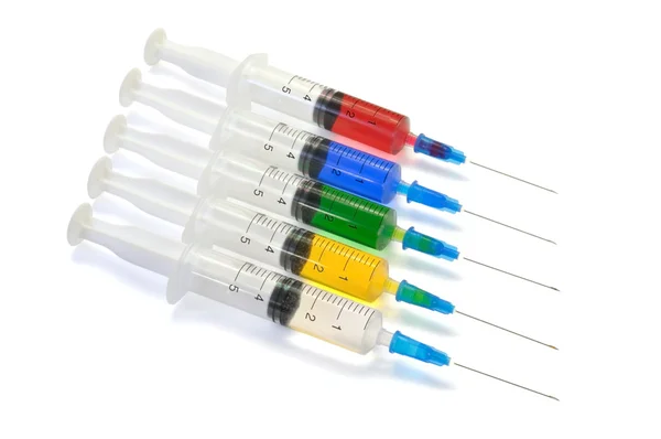 stock image Five disposable syringe