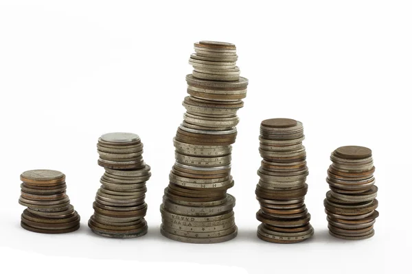 stock image Five columns of the coins