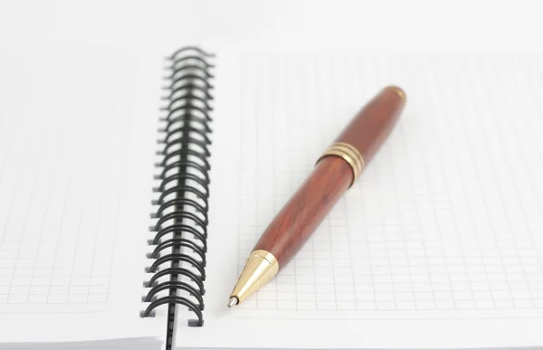 Ручка на чистых листах спиральной тетради — стоковое фото