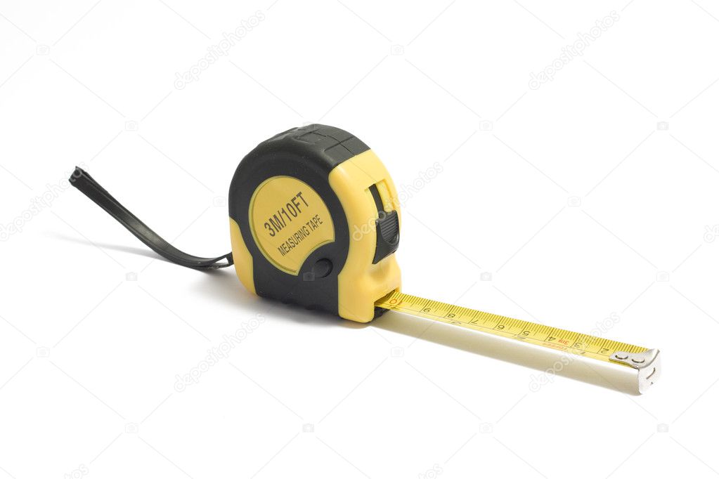 Yellow measuring tape on white