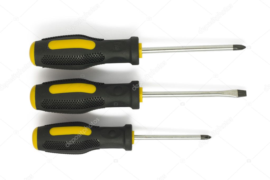 Three screwdrivers on white