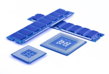 Processors and memory modules on white background clipart