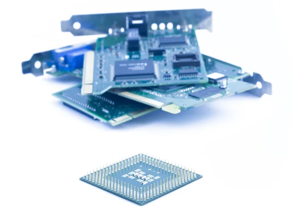 Processor and computers components on white background — Stock Photo, Image