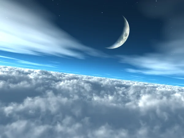 Над облаками небесное лунное небо — стоковое фото
