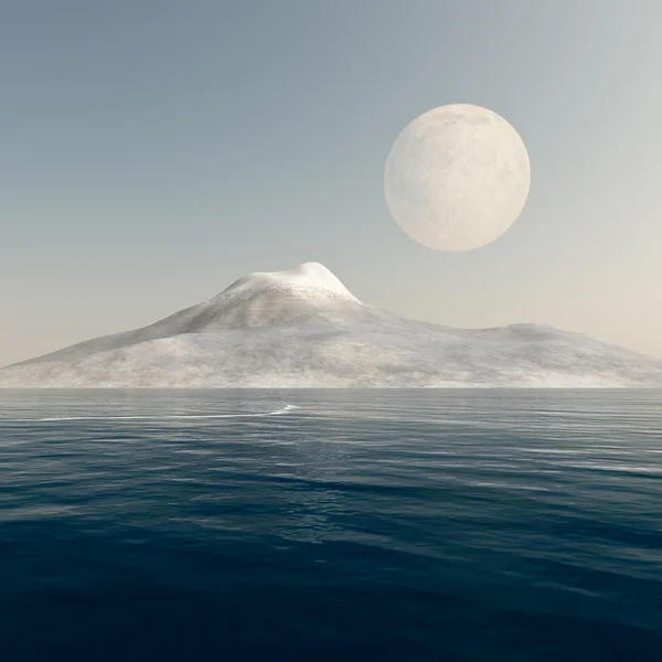 Volle maan over berg zee — Stockfoto