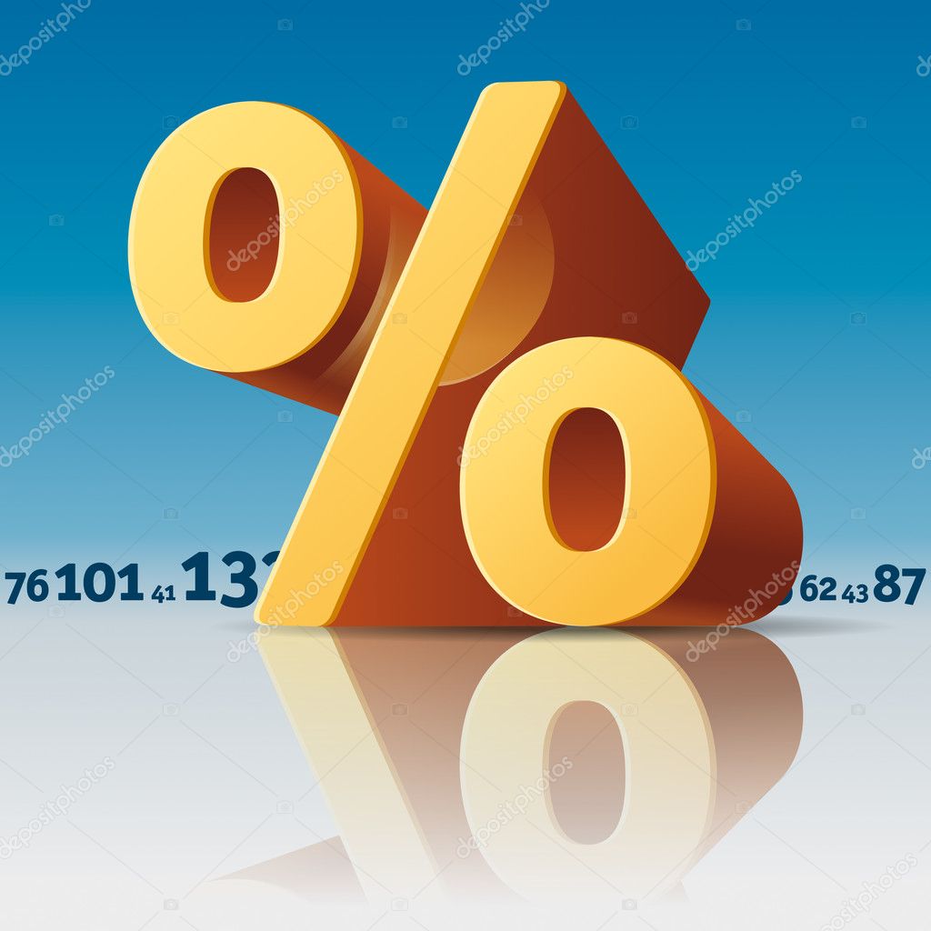 Percent Symbol with Numbers Skyline on Blue Sky Background