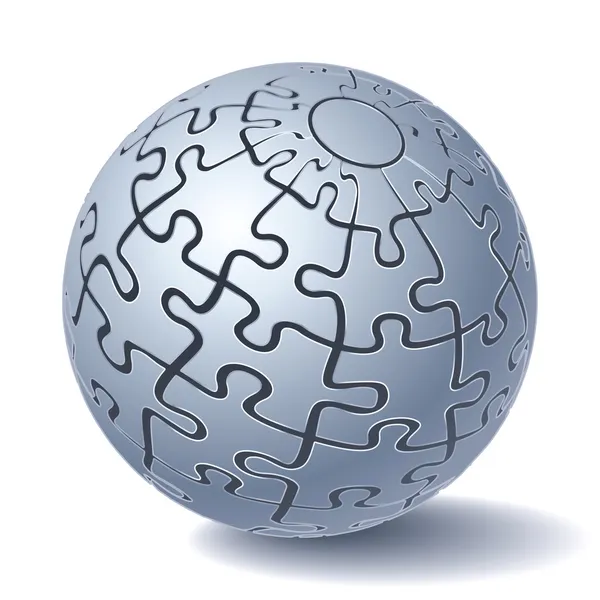 Rompecabezas esfera del rompecabezas. Todas las piezas juntas. Ilustración vectorial — Vector de stock