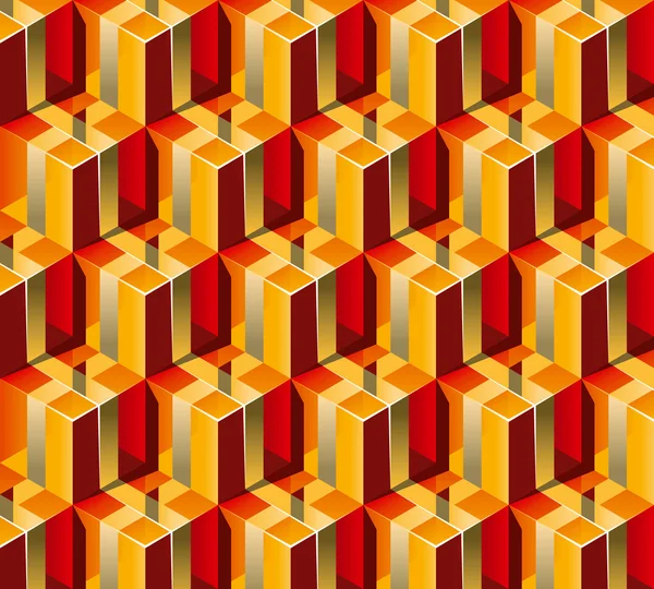 Colores cálidos Cajas de regalo con cinta de oro. Patrón 3D. Vector Illu — Archivo Imágenes Vectoriales