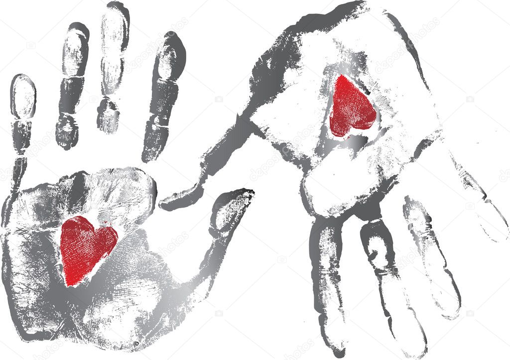 Couple human hands imprint