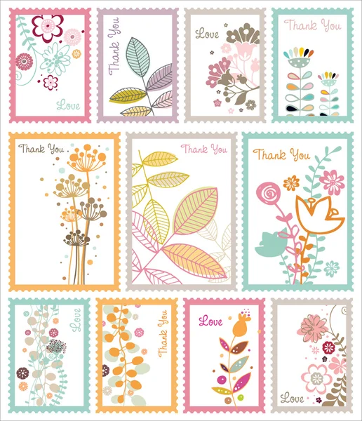 Décoratif floral post timbre ensemble — Image vectorielle