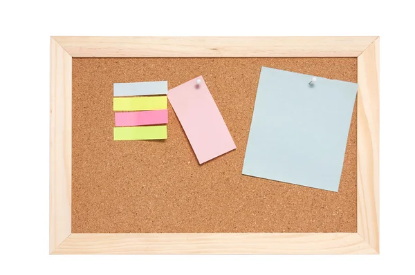 Corkboard pusty niebieski notatki różowy i żółty — Zdjęcie stockowe