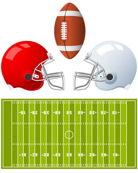 Два спортивных шлема и поле для американского футбола — стоковый вектор