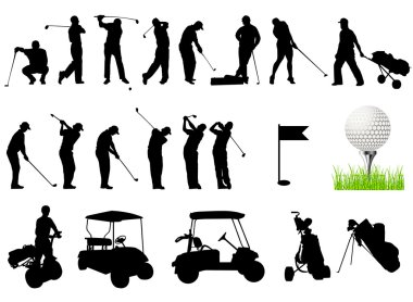 erkekler golf golf topu ile oynarken Silhouettes