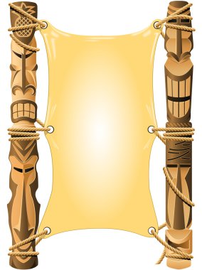 Blank invitation in Hawaii style with Tiki poles clipart